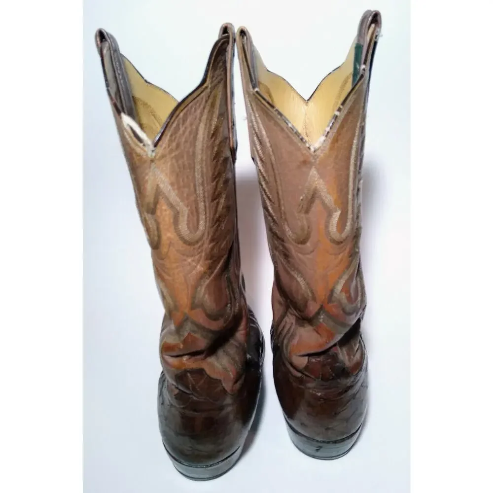 Luskey’s Brown Two Tone Ostrich Skin Cowboy Western Boots Men's Est. Size 8 M